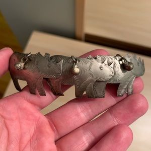 Vintage Made in France Silver Rhino Barrette